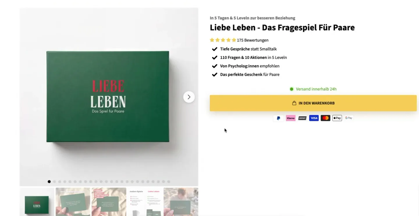 Produktseite vorher: ohne Brotkrümel, ohne Bundle-Auswahl, ohne Versand-Hinweis